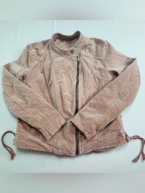 Faded Blush Zip Front Velvet Moto Jacket